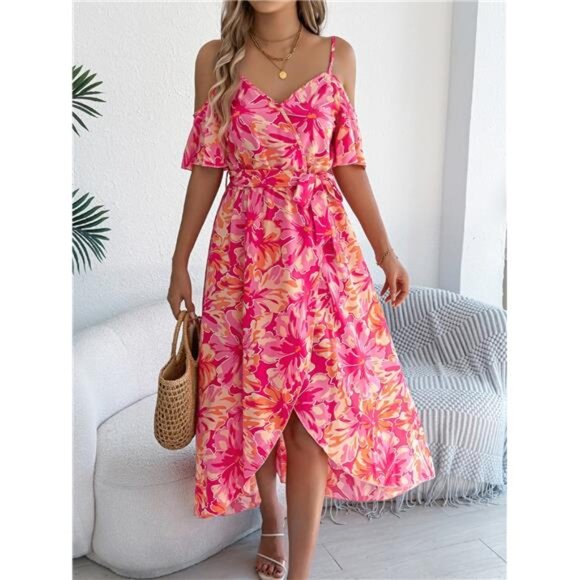 Printed Cold Shoulder Midi Cami Dress - Picture 9 of 15
